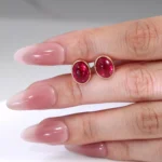 5CTW Classic Stud Earring with Oval Cut Cabochon Lab Red Gemstone - Image 5