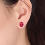 5CTW Classic Stud Earring with Oval Cut Cabochon Lab Red Gemstone - Image 6