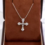 Art Deco Baguette and Round Diamond Cross Pendant in 18k White Gold(pendant only) - Image 3
