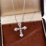Art Deco Baguette and Round Diamond Cross Pendant in 18k White Gold(pendant only) - Image 4
