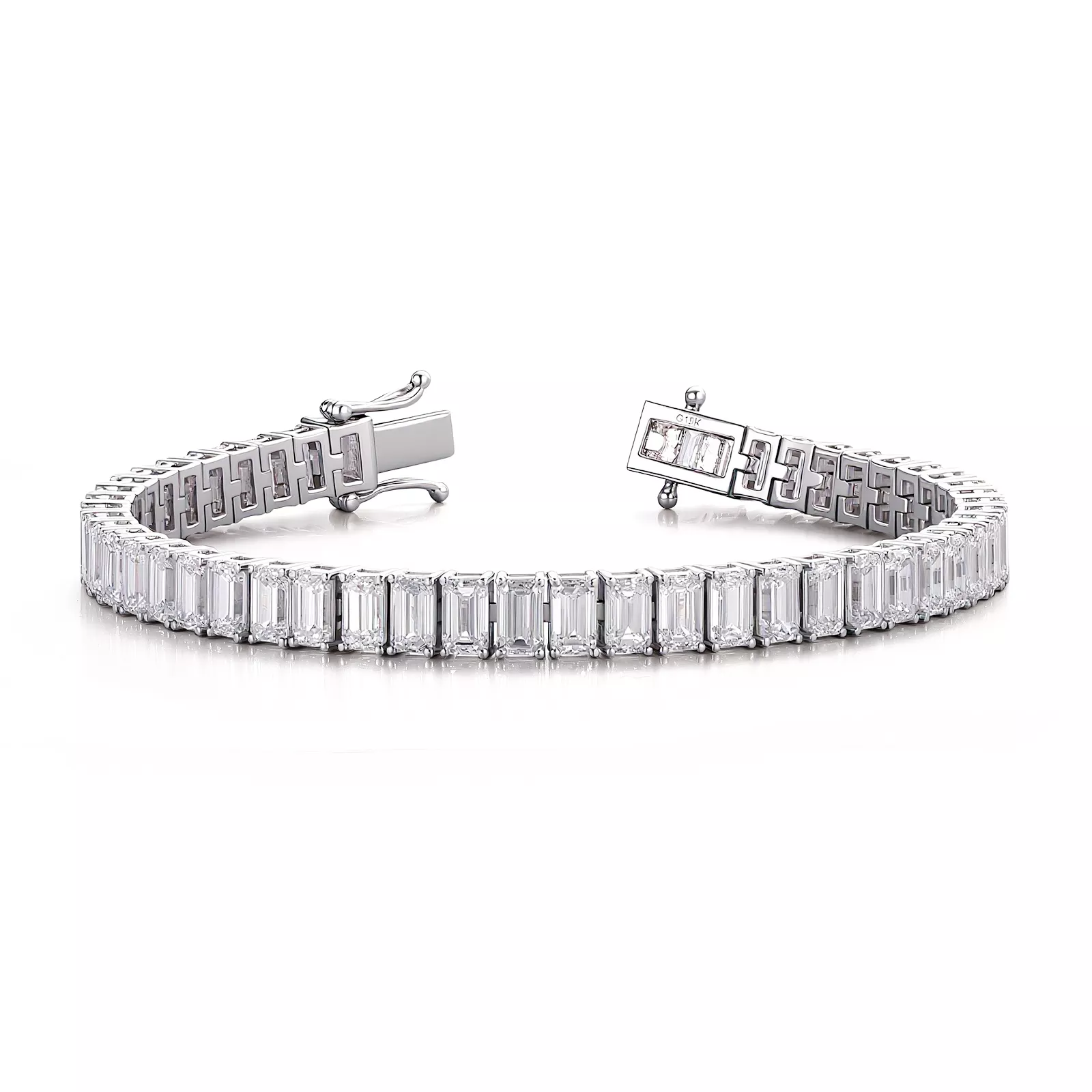 IMG_3021 17ctw Full Eternity Tennis Bracelet Featuring Vertical Set Emerald Cut Moissanite Statement Gemstones - Image 1