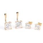 *Alluring Yellow Gold Double Princess Cut Moissanite Stud Earrings - Image 2