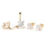 *Alluring Yellow Gold Double Princess Cut Moissanite Stud Earrings - Image 4