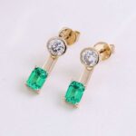 *Two Stone:Yellow Gold Round And Emerald Cut Lab Gemstone Drop Earrings - Image 5