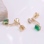 *Two Stone:Yellow Gold Round And Emerald Cut Lab Gemstone Drop Earrings - Image 7
