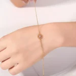 18k Yellow Gold Vintage Filigree Flower Bracelet with Pink Sapphire - Image 4