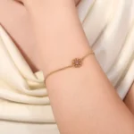 18k Yellow Gold Vintage Filigree Flower Bracelet with Pink Sapphire - Image 6