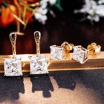 *Alluring Yellow Gold Double Princess Cut Moissanite Stud Earrings - Image 6