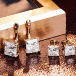 *Alluring Yellow Gold Double Princess Cut Moissanite Stud Earrings - Image 7