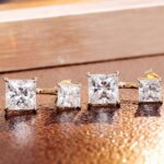 *Alluring Yellow Gold Double Princess Cut Moissanite Stud Earrings - Image 8