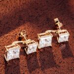*Alluring Yellow Gold Double Princess Cut Moissanite Stud Earrings - Image 10