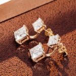 *Alluring Yellow Gold Double Princess Cut Moissanite Stud Earrings - Image 11