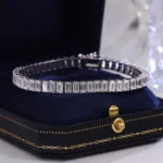 17ctw Full Eternity Tennis Bracelet Featuring Vertical Set Emerald Cut Moissanite Statement Gemstones - Image 4
