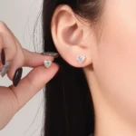 Solitaire Heart Cut Lab Diamond Stud Earrings in 18k White Gold(Earring backs not included) - Image 5