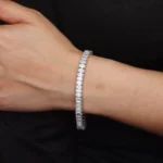 17ctw Full Eternity Tennis Bracelet Featuring Vertical Set Emerald Cut Moissanite Statement Gemstones - Image 5