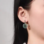 18K Art Deco Emerald Medallion Drop Earrings(Earring backs not included) - Image 4