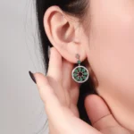 18K Art Deco Emerald Medallion Drop Earrings(Earring backs not included) - Image 5