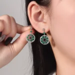 18K Art Deco Emerald Medallion Drop Earrings(Earring backs not included) - Image 6