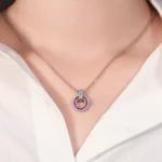 Baguette Ruby and Diamond Double Halo Circle Pendant in 18k White Gold(pendant only) - Image 3