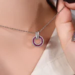 Baguette Ruby and Diamond Double Halo Circle Pendant in 18k White Gold(pendant only) - Image 5