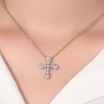 Art Deco Baguette and Round Diamond Cross Pendant in 18k White Gold