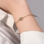 Vintage Starburst Emerald Bracelet with Brushed Gold Disc - Image 4