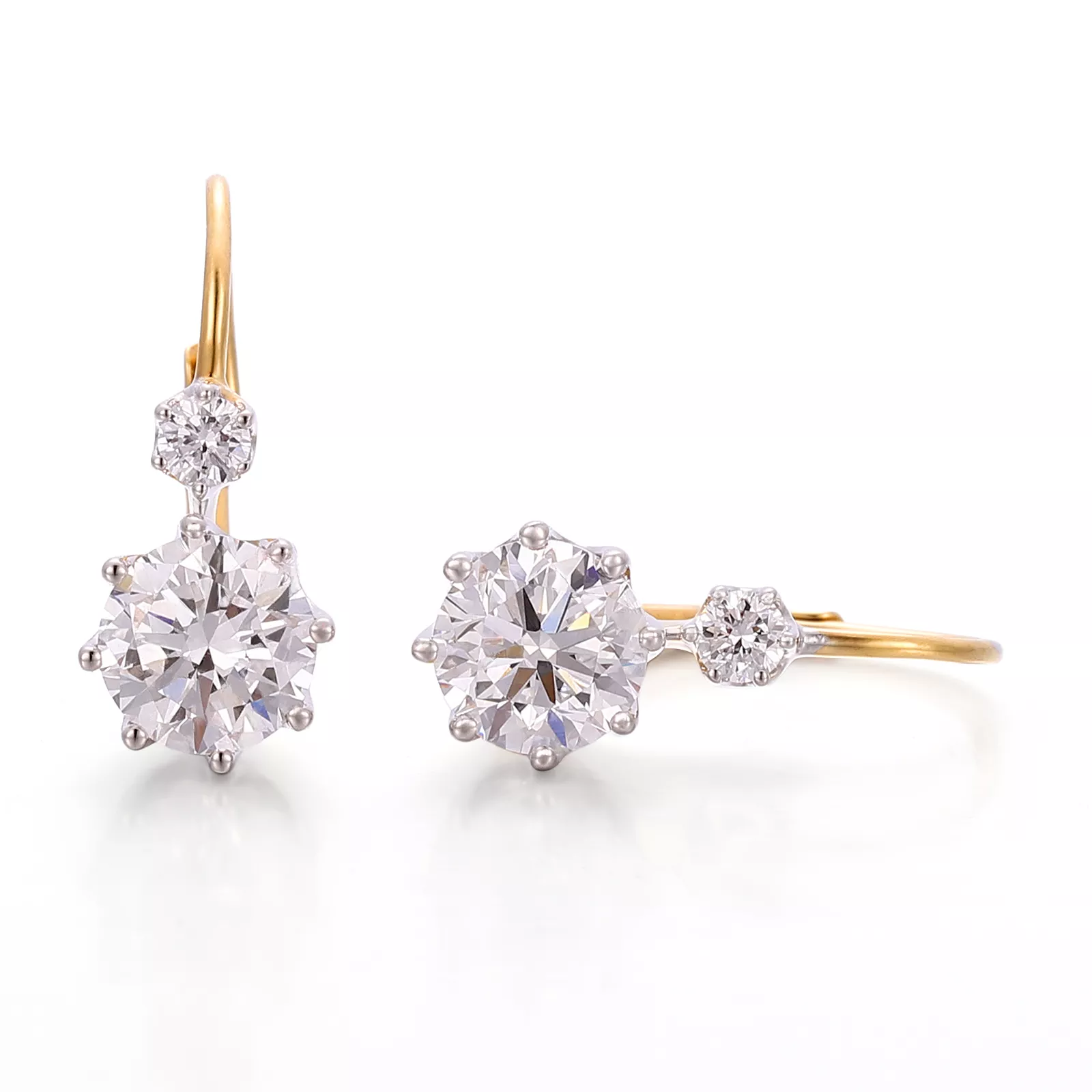 IMG_3637 Round Cut Lab Diamond Earrings Two-Tone Leverback Drop Style - Image 1
