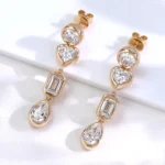 *Multi Shape Bezel Set Moissanite Linear Drop Earrings - Image 3