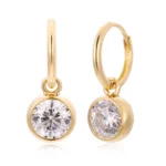 Round Cut Lab Diamond Hoop Earrings Minimalist Bezel Dangle Style - Image 2