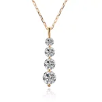 Round Cut Lab Diamond Pendant Necklace Linear Four Stone Drop