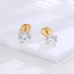Classic Round Lab Diamond Stud Earrings in 18k Yellow Gold | With UFO Earring Backs - Image 6