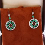 18K Art Deco Emerald Medallion Drop Earrings(Earring backs not included) - Image 7