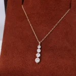 Round Cut Lab Diamond Pendant Necklace Linear Four Stone Drop - Image 3