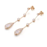 *Linear Pear and Round Moissanite Drop Earrings with Bezel Accents - Image 3