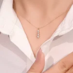 Round Cut Lab Diamond Pendant Necklace Linear Four Stone Drop