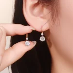 Round Cut Lab Diamond Earrings Two-Tone Leverback Drop Style
