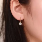 Round Cut Lab Diamond Hoop Earrings Minimalist Bezel Dangle Style - Image 3