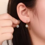 Round Cut Lab Diamond Hoop Earrings Minimalist Bezel Dangle Style - Image 4