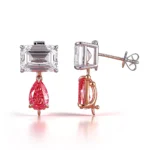 *Convertible Emerald and Pink Pear Cut Moissanite Drop Earrings - Image 2