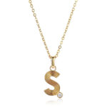 Personalized Initial S Pendant Necklace with Round Brilliant Moissanite Accent Stone(pendant only)