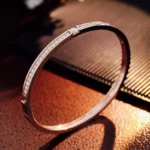 *Sleek Channel Set Round Cut Moissanite Rigid Bangle Bracelet - Image 4