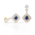 * 5*5MM Cushion Cut Sapphire Halo Earrings - Image 2