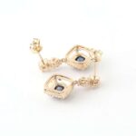 * 5*5MM Cushion Cut Sapphire Halo Earrings - Image 3