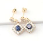 * 5*5MM Cushion Cut Sapphire Halo Earrings - Image 5