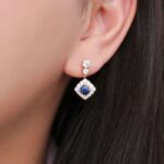 * 5*5MM Cushion Cut Sapphire Halo Earrings - Image 7
