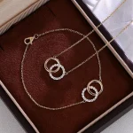 Round Cut Moissanite Pendant Necklace Interlocking Circle Charm Only（pendant only）