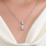 Round and Pear Cut Moissanite Two Stone Drop Pendant (Pendant Only) - Image 2