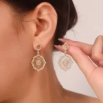Radiant Fan Earrings | Dual-Tone 18K Gold Drop Earrings with Round-Cut Diamonds(Earring backs not included) - Image 6