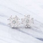 *Four Leaf Clover Heart Moissanite Stud Earrings with Aquamarine Center - Image 6