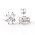 *Four Leaf Clover Heart Moissanite Stud Earrings with Aquamarine Center - Image 5